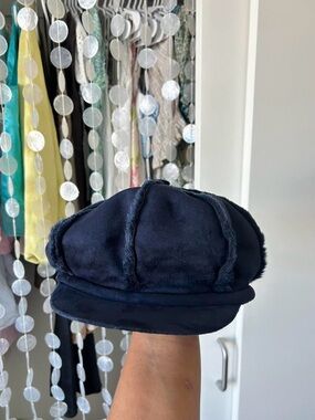 Blue suede paperboy hat